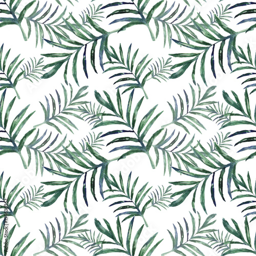 Watercolor palm leaves seamless pattern