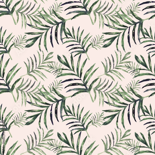 Watercolor palm leaves seamless pattern