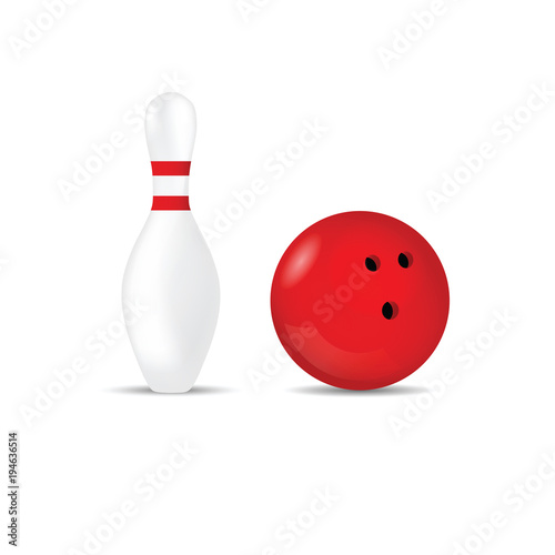 bowling ball in red color and skittle vector illustration