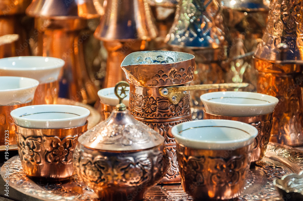 Fototapeta premium Antique Copper Turkish Coffee Set