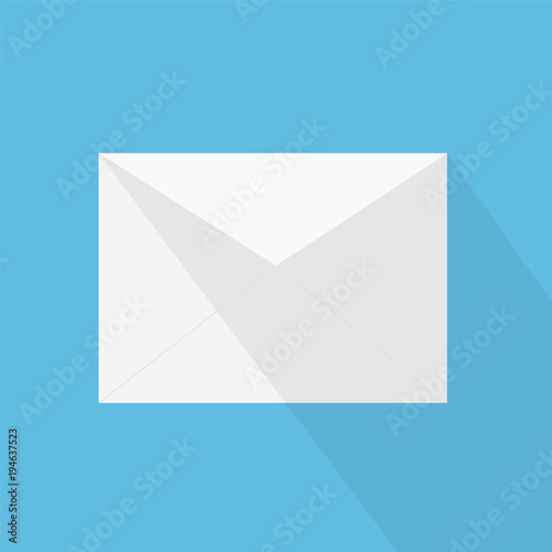 White envelope letter with shadow, concept of incoming email message, mail delivery service, newsletter announcement flat modern vector illustration design isolated