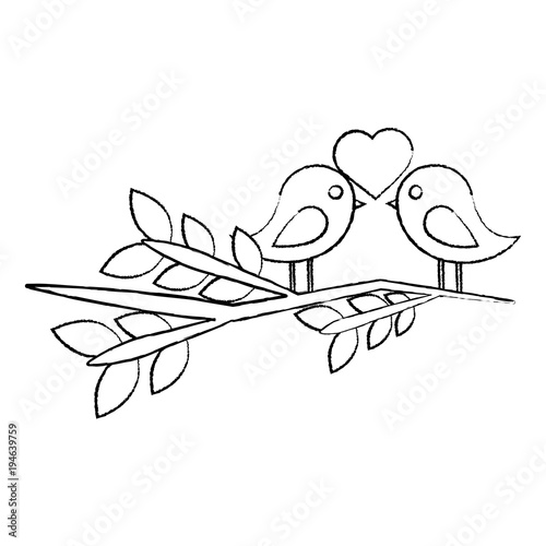 lovebirds heart on branch icon image vector illustration design  black sketch line