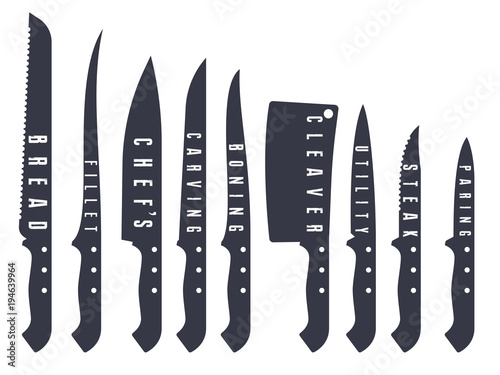 Set of kitchen knives silhouettes. Vector illustration