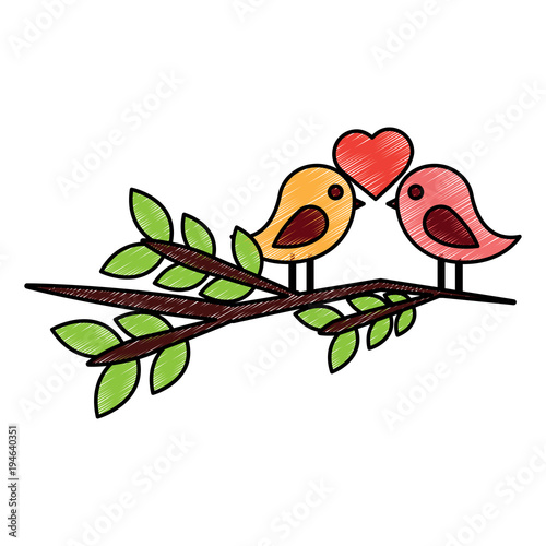 lovebirds heart on branch icon image vector illustration design  sketch style