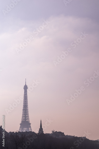 View of Eiffel Tower at Sunset in Paris France