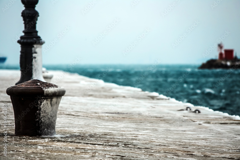 Fototapeta premium Burian and winter weather at Trieste