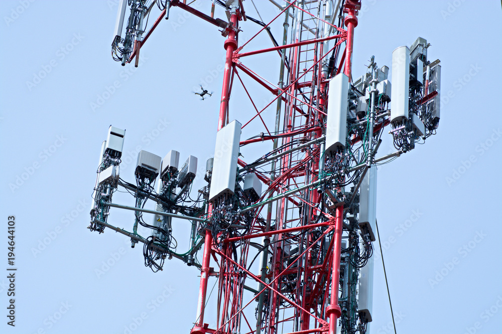 5G Protocols - Inspection by Video Drone - Critical Infrastructure  Inspection - Drone Inspection, Communication Tower Inspection - Unmanned  Aircraft System - Engineering and Safety Inspection. Stock Photo | Adobe  Stock
