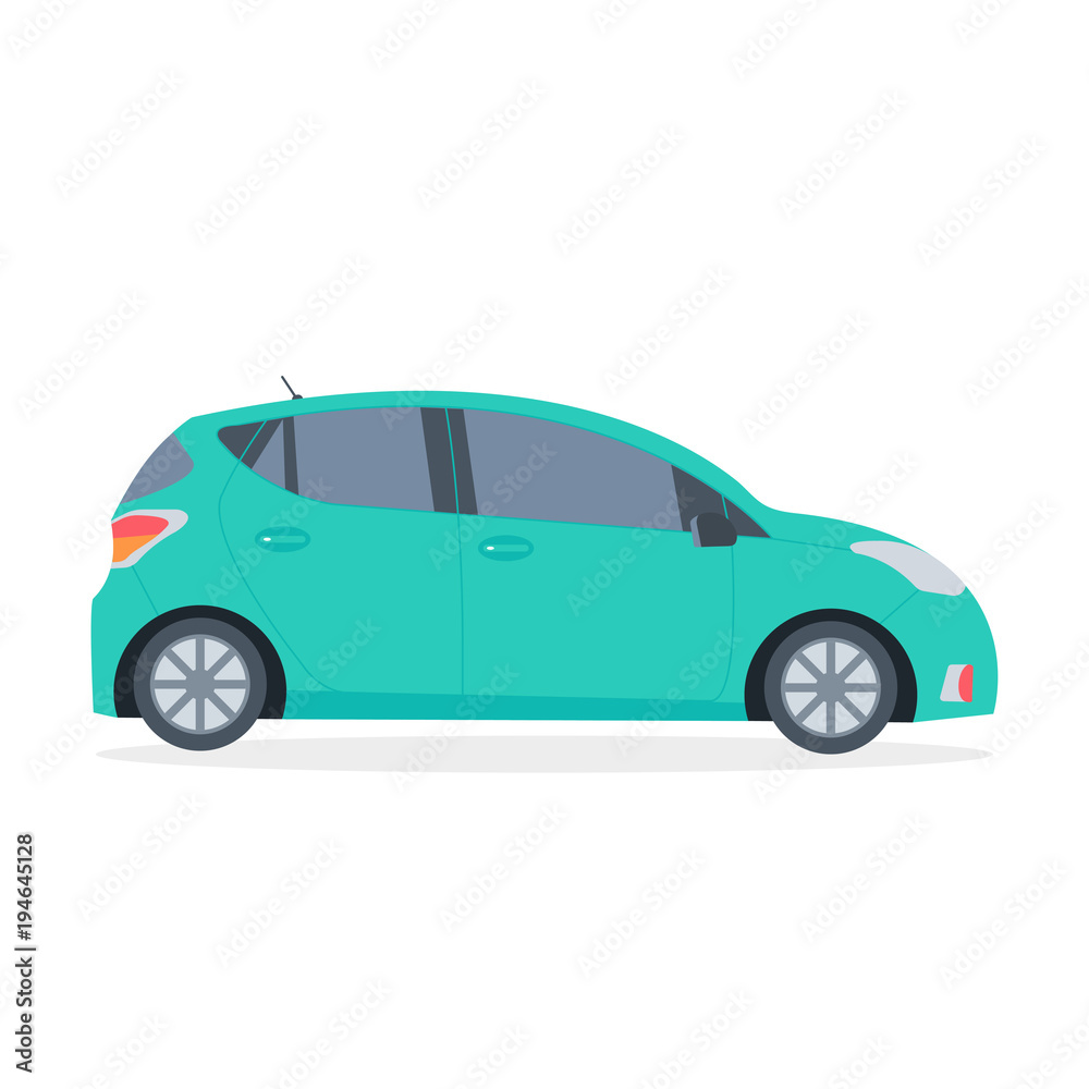 Green car icon isolated on white background. Taxi service, rent  concept. Flat vector illustration.