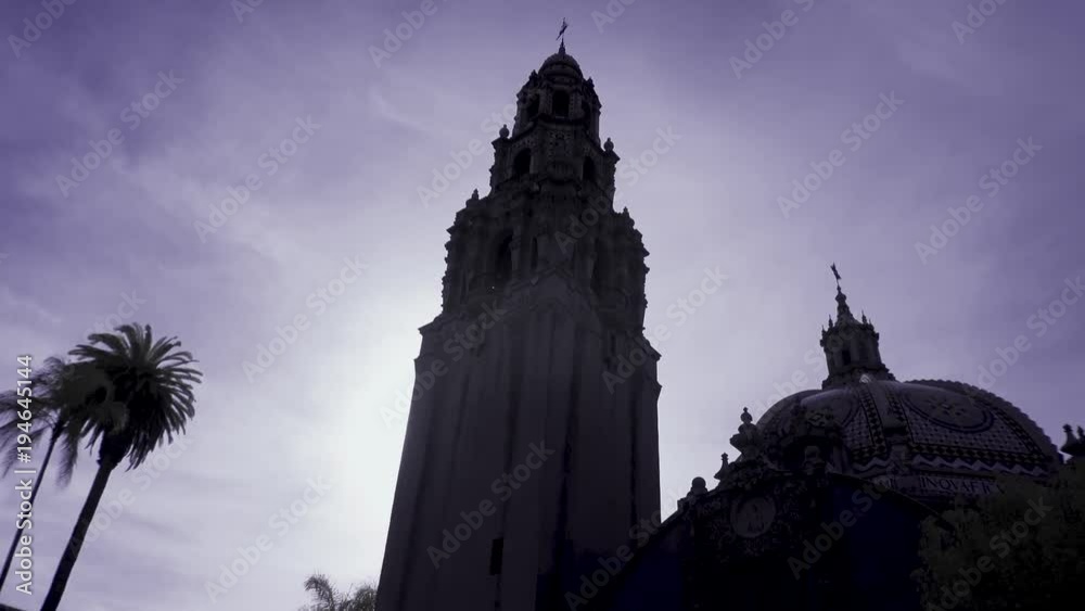 Steadicam of Museum of Man dome and bell tower in silhouette ending with a lens flare in Balboa Park in San Diego, CA. Steadicam of Museum of Man dome and bell tower in silhouette ending with a lens flare in Balboa Park in San Diego, CA.