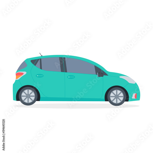 Green car icon isolated on white background. Taxi service, rent concept. Flat vector illustration.
