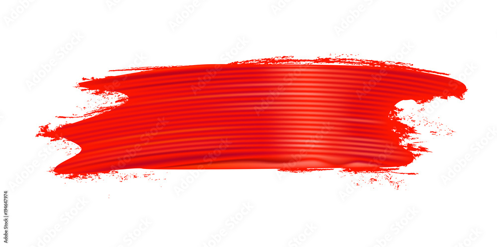 Horizontal realistic red brush stroke. Paint texture. Design element. Vector illustration.