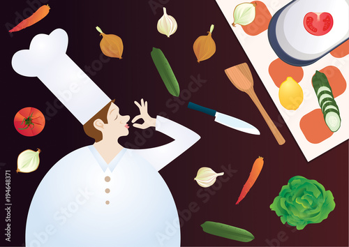 A chef  cartoon character  a perfect hand gesture (ID: 194648371)