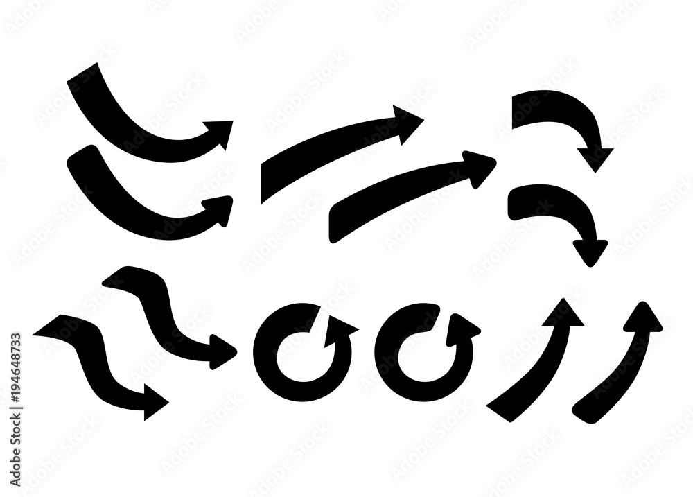Fototapeta premium Set of curve black arrows. Collection of pointers. Vector illustration