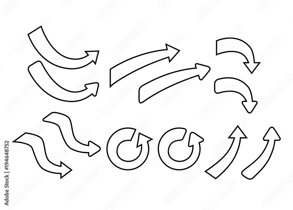 Fototapeta premium Set of curve outline arrows. Collection of pointers. Vector illustration