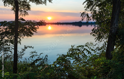 Summer sunset lake calm beach © wildman