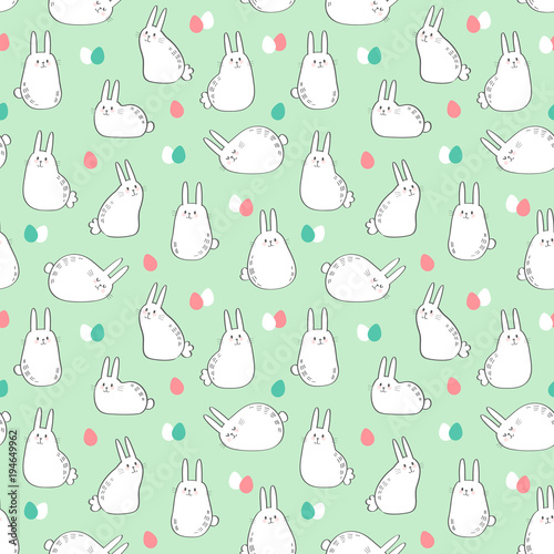 Vector seamless pattern with cute bunnies and easter eggs. Easter Day background. © Margarita Vasina