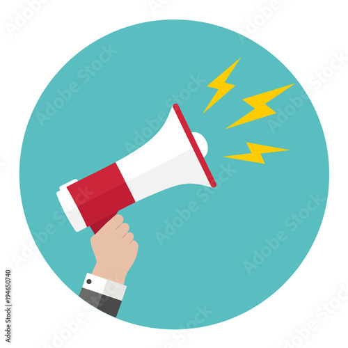 vector illustration megaphone in hand on a green background