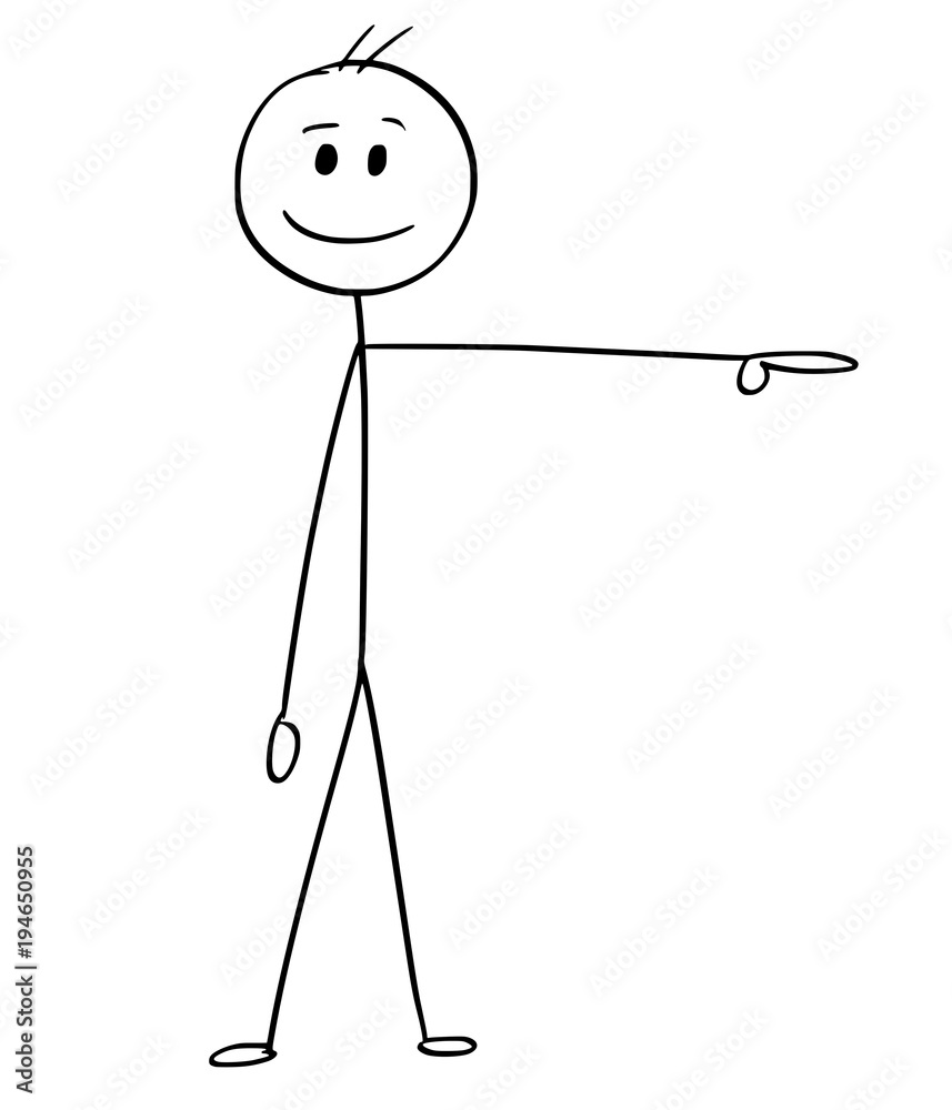 Cartoon stick man drawing conceptual illustration of businessman pointing left.