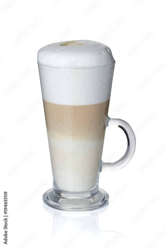 Glass cup of coffee latte on white Glass cup of coffee latte on white