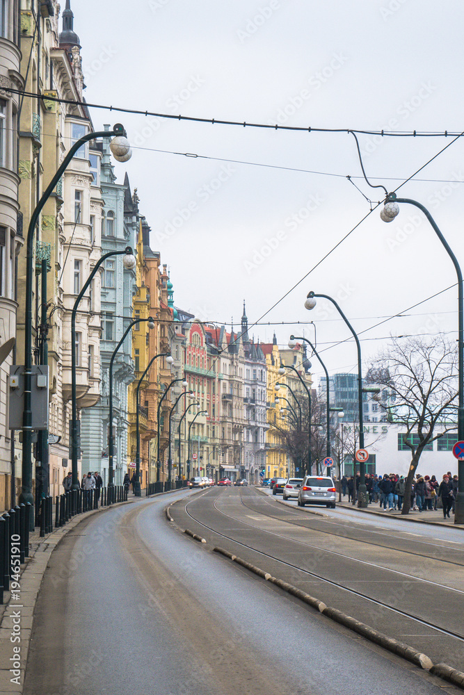 the colorful street in Prague, Czech republic