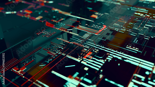 3D rendering. Digital binary data and electronic circuit board. Cyber security concept abstract background.