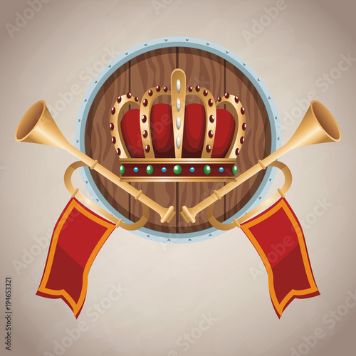 Medieval army emblem with shield vector illustration graphic design