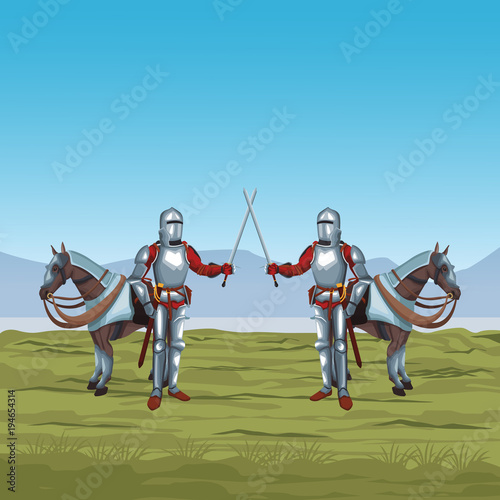 Medieval warriors on war vector illustration graphic design