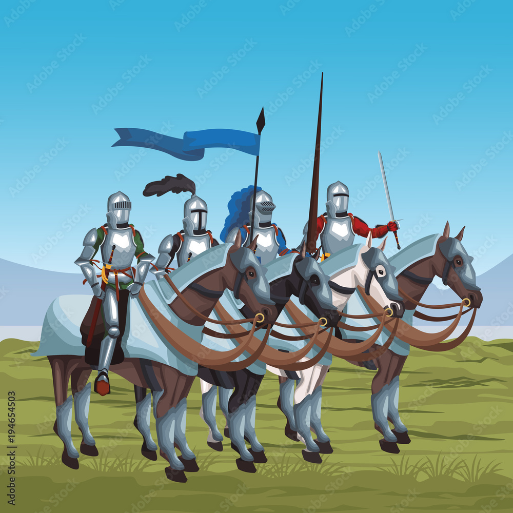 Medieval warriors on war vector illustration graphic design