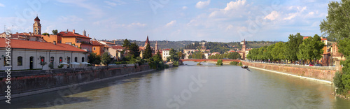 Verona, Italy - August 17, 2017: Beautiful panoramic view of the bridges of Verona.