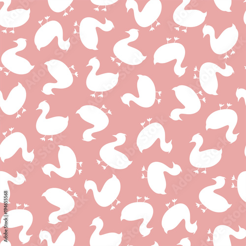 Seamless pattern with birds on a pink background. Vector.