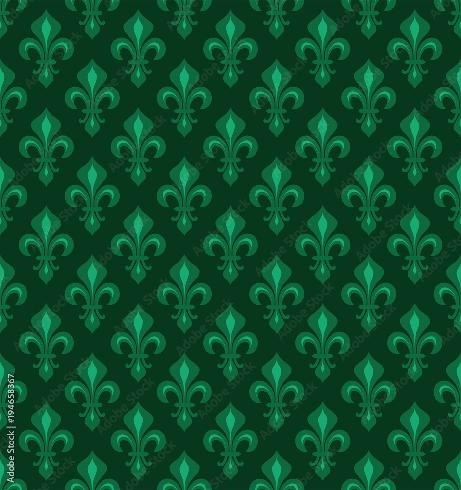Royal Heraldic Lilies (Fleur-de-lis) — emerald green velvet, seamless  pattern, wallpaper background. Stock Vector | Adobe Stock