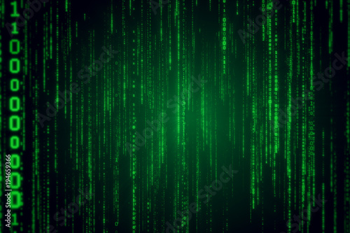 Falling binary code in the matrix style in the technological space 3d illustration