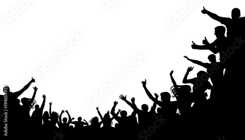 Crowd people, fan cheering. Illustration soccer background, vector silhouette. Mass mob at the stadium