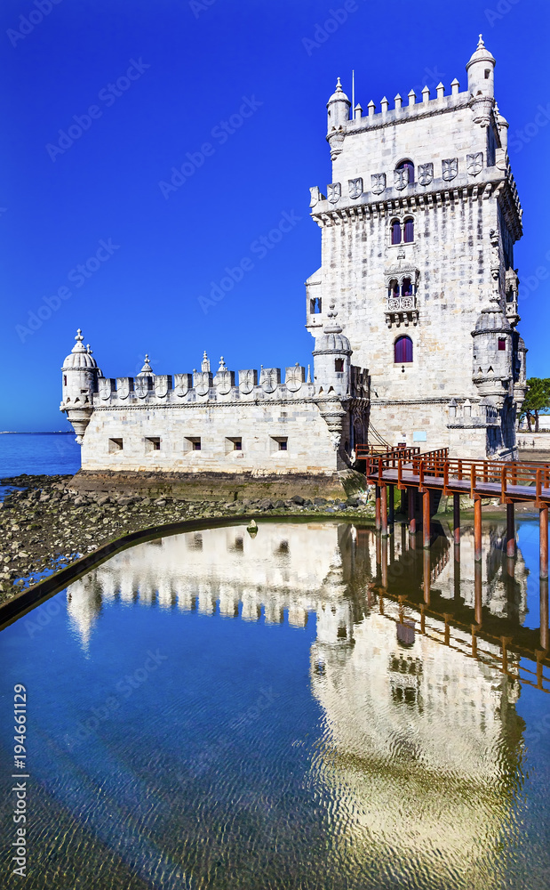 Belem Tower Torre Portuguese Symbol Reflection Lisbon Portugal