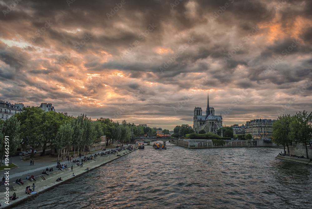 Dramatic Sunset Over Notre Dame