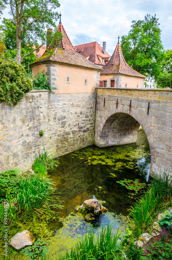 Beautiful streets in Rothenburg ob der Tauber with traditional German houses, Bavaria, Germany