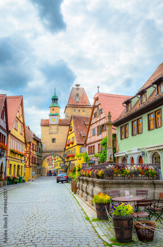 Fototapeta premium Beautiful streets in Rothenburg ob der Tauber with traditional German houses, Bavaria, Germany