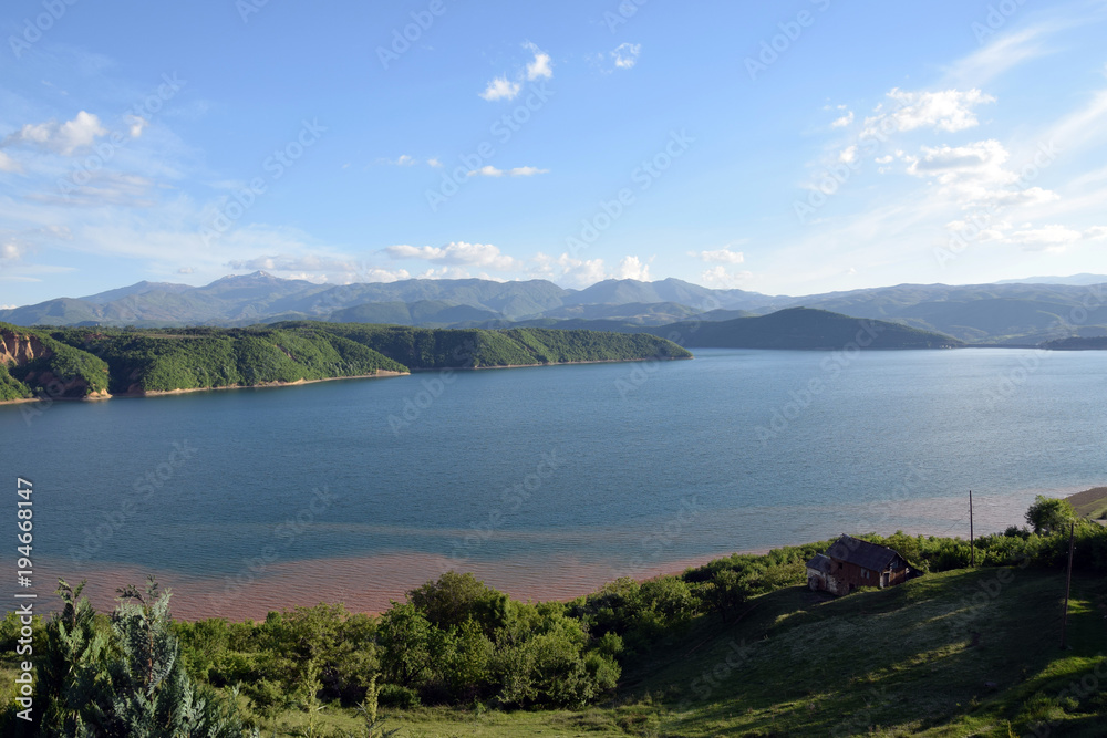 Debar Debarsko Lake in Macedonia, with mountains background.