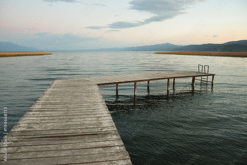 Wooden pier on a Ohrid lake, Macedonia.