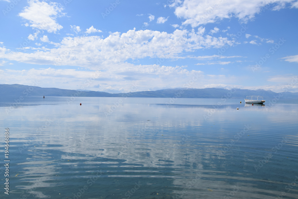 Boat moored in ohrid lake, Macedonia.