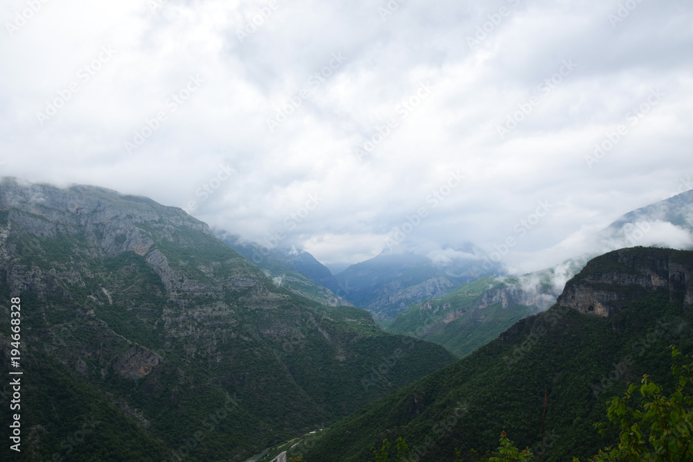 Gorge of Cem river in north Albanian mountains. View from SH20 road. Albania.