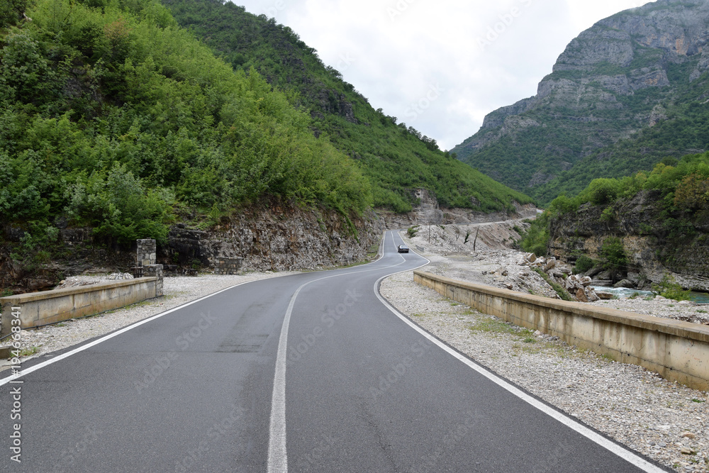 Albanian SH20 road. Gorge of Cem river in north Albanian mountains. Albania. Albanian SH20 road. Gorge of Cem river in north Albanian mountains. Albania.