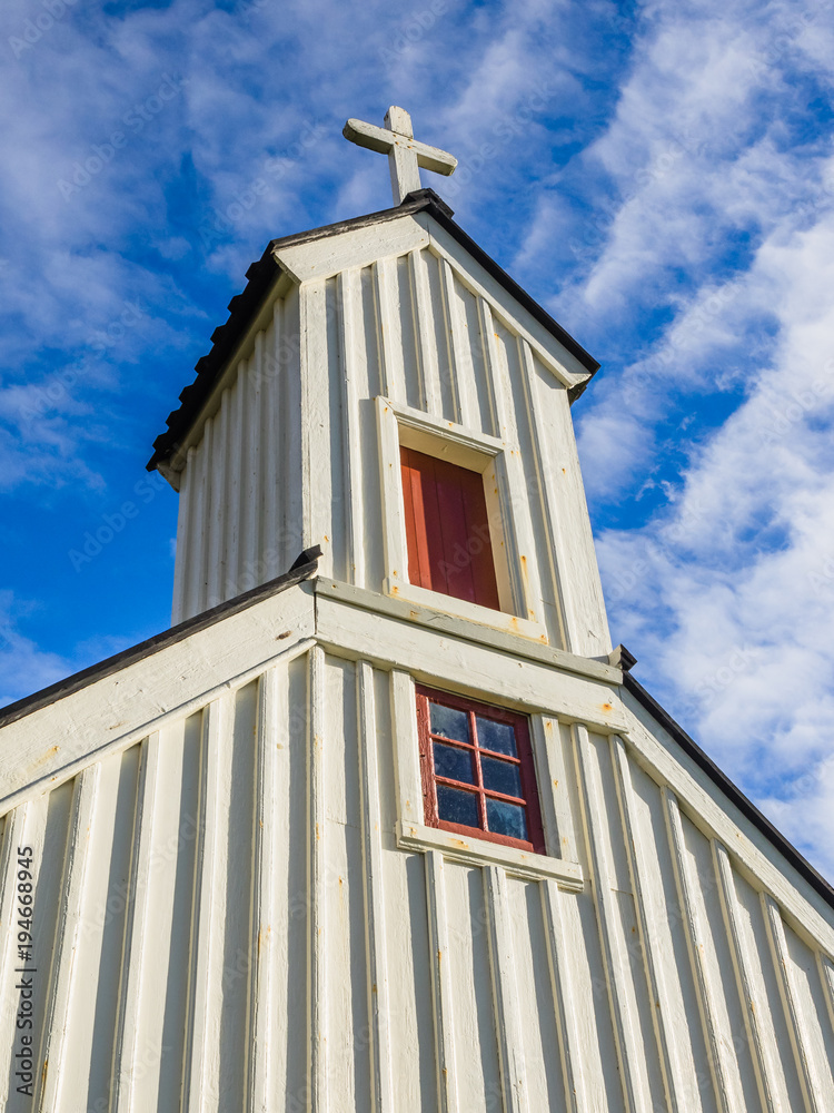 Low-Angle View of Icelandic, Wooden Church Steeple