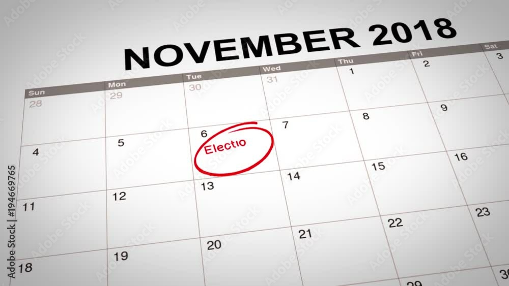 Closeup of Election Day date reminder marked on a calendar of year 2018