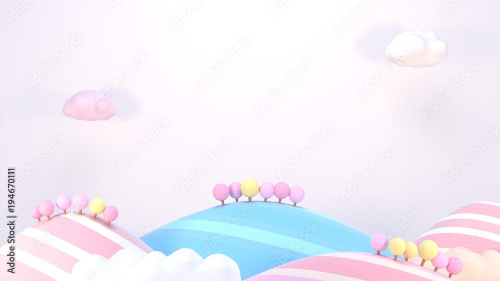3d rendering picture of sweet cartoon mountains.