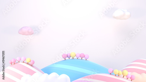 3d rendering picture of sweet cartoon mountains.