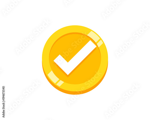 Check Coin Icon Logo Design Element
