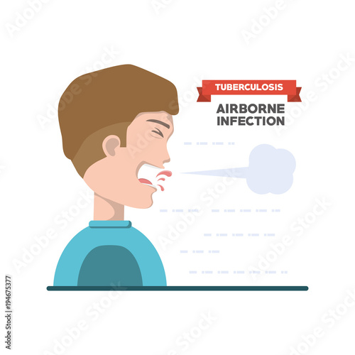 Tuberculosis design with man coughing the virus over white background, colorful design vector illustration