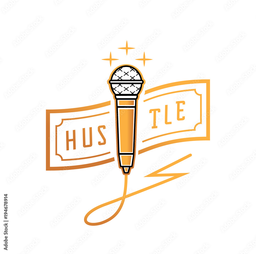 golden microphone with hustle banknote illustration