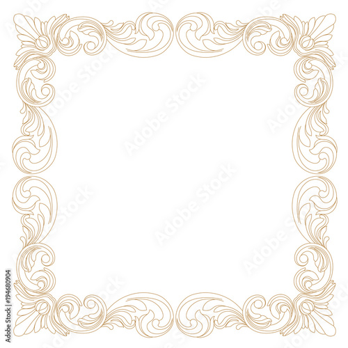 Golden vintage border frame engraving with retro ornament pattern in antique baroque style decorative design. Vector